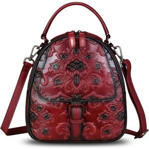 Womens Red Genuine Leather Satchel